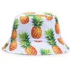 Brede rand hoeden zomer citroen geprinte emmer hoeden voor vrouwen mannen kinderen cherry ananas dubbelzijdige panama caps vissen bob sun vissers hoed p230327