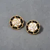 Black Camellia Blossom Drop Glazed Stud Earrings For Women 925 Silver Needle Exaggerate Medieval Premium Jewelry Accessories