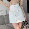 Saias de lã Tweed Mulheres elegantes mini -saia harajuku slim office lady bolsões de ouro botões de ouro