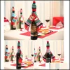 Julekorationer Mini Knit Santa Claus Reindeer Tree Wine Bottle Scarf Hat Festive Dot Stripe Dining Table Drop Delivery DHXPA