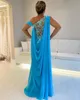 Elegant Lace Mother Of The Bride Dresses Beaded Mermaid Wedding Guest Dress One Shoulder Neckline Chiffon Side Split Evening Gowns 407