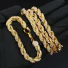 Fancy Design 9mm Iced Out 18K Gold Plated Mässing Full AAAAA Cubic Zircon Rope Chain Halsband för män kvinnor
