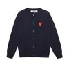 Des créateurs chasqueurs masculins CDG com des garcons jouer à bouton Blue Wool Women's Pull Crew Necy Cardigan Double Red Hearts Size S M