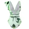 INS Push Up Swim Wear Leaf Printed Swimwear Designer Women Beach Clothing Bohemian Style Lady Vacation Dress