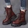 Kobiety buty koronkowe koronkowe wygodne buty platformowe dla Lady Buty ciepłe bez poślizgu retro masywne kostki motocyklowe botki żeńskie botas de mujer l230704