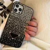 Mode Lichte Luxe Designer Apple 14 Telefoon Covers Waterdicht Gsm Case Volledige Strass Zwart Metaal Triangle14 Pro Plus Cover