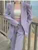 Kvinnors tvåbitar byxor Autumn Women Purple Blazer Pantsuit Korean Fashion Vintage Loose Jacket Pants 2 Piece Set Female Business Casual Trousers Outfit 230330