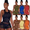 Retail Summer Women Tracksuits Short Pants Outfits Fashion Casual Knitted Hole Sleeveless Vest Shorts Two Piece Set