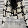 Vestes femme M filles 2023 automne arrivées manches longues col rabattu noir blanc Plaid Tweed veste courte femmes Blazer