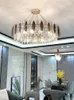 Chandeliers Oval Round LED Postmodern Crystal Leaves Silver Gold Chandelier Hanging Lamp Lighting Lustre For Dining Room