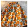 Kvinnors blusar vintage orange blommor strandskjortor komfort sommar lös casual knapp upp skjorta för män kvinnor japan kawaii harajuku kort