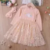 Girl Dresses Humor Bear Toddler Kids Baby Girls Dress Long Sleeve Cartoon Print Net Yarn Patchwork Princess Pageant For 0-3Y