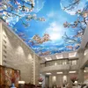Wallpapers aangepaste plafond muur doek klassiek blauwe lucht witte wolken kersen bloesems po wallpaper woonkamer el achtergrond 3D muurschildering