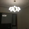 Lámparas colgantes Lámpara de frijol mágico Luces LED modernas Fisura para sala de estar Comedor G4 Cuerpo de luz dorado / negro Pend de vidrio blanco