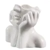 花瓶花瓶の顔ヘッドセラミックプランターポットボディ彫像バスト女性モダン彫刻白い装飾ジューシーな人間の装飾