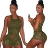 Women Tracksuits Short Pants Outfits Fashion Casual Knitted Hole Sleeveless Vest Two Piece Set