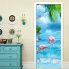 Fonds d'écran personnalisé Po papier peint Mural 3D paysage marin cocotier flamants roses PVC auto-adhésif porte arrière autocollant Papel De Parede