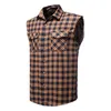 Camicie casual da uomo Camicie casual da uomo in flanella scozzese senza maniche a doppia tasca Cowboy Button Down Camicie da uomo in cotone Plus Size Gilet a scacchi Top 2XL W0328