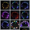 Decorative Flowers Wreaths Flashing Led Hairbands Strings Glow Flower Crown Headbands Light Party Rave Floral Hair Garland Luminou Dhivy