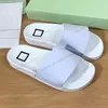 Offs White Sandal Industrial Tape LLIDES DESIGNER KVINNOR SLIDER LÄDA SANDAL BOM DIA FLAT MULE Slipper Patent Canvas Beach Sandals Rubber Summer Flip Flops 06