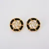 Black Camellia Blossom Drop Glazed Stud Earrings For Women 925 Silver Needle Exaggerate Medieval Premium Jewelry Accessories