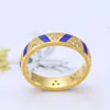 Gold plated Blue stripes and stones Ring for Pandora 925 Sterling Silver Wedding Party Rings designer Jewelry For Women Girlfriend Gift Love ring with Original Box