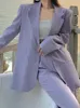 Kvinnors tvåbitar byxor Autumn Women Purple Blazer Pantsuit Korean Fashion Vintage Loose Jacket Pants 2 Piece Set Female Business Casual Trousers Outfit 230330