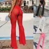 Women's Pants Capris Sexy Ruffle Women Beach Mesh Pants Sheer Leg Pants Transparent See through Cover Up Bikini Trouser Pantalon 230330