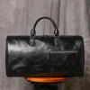 Duffel Bags Luxury Travel Men Vintage Hand Bagage Brown äkta läder Stor kapacitet Business Man Weekender Shoulder Bag
