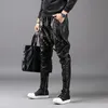 Men's Jeans Fashion Black Joggers Tight Youth Harem Pants Men Slim Korean Motorcycle Leather Pu Autumn Winter Rivets Trousers 230330