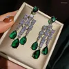Brincos Dangle 2023 Trendy Luxury Green Cubic Zirconia Drop For Women Big Crystal Tassel Party Bride Wedding Jewelry