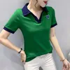 Women's Polos 6892 Red Grey Green Shirt Short Sleeve Cotton Embroidery Slim Turndown Collar For Women Summer 230330