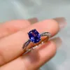 Bröllopsringar Högen Natural Tanzanite Ring For Women Ins nisch Fashionabla Gemstone Light Luxury Sterling Silver Opening Justerbar 230330