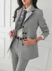 Frauen Zweiteiler Hosen Frauen Vintage Hohe Qualität Büro Anzug Damen Arbeitskleidung OL Hosenanzüge Formale Weibliche Blazer Jacke Weste Hose 3