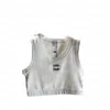 Dam Cropped Vest Linne Stickade T-shirts Dambroderi Sport Toppar Sommar ärmlösa t-shirts