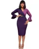 Ethnic Clothing 2023 Summer Sexy African Women V-neck Long Sleeve Polyester Plus Size Knee-length Dress S-3XL