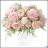 Couronnes de fleurs décoratives, pivoines en soie, Bouquet d'hortensia, 7 fourchettes, œillets artificiels réalistes en plastique, pivoines, fleur Par Dh9A0