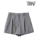 Women's Shorts TRAF Women's Fashion Front Darts Side Pockets Short Sleeve Vintage Low Waist Zipper Flying Women's Shorts No Print Good 230330
