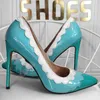 Olomm, nuevos zapatos de tacón de aguja para mujer, zapatos de tacón de aguja con encaje brillante, zapatos de vestir de 11 colores con punta en pico, tallas de EE. UU. 5-15