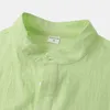 Mäns casual skjortor grön bomullslinne Henley skjorta män 2023 sommar kort ärm strandkläder skjorta avslappnad knapp ner aloha party kläder kemis w0328