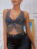 Stage Wear Sexy Belly Dance Vest Bling Sparkly Metal Rhinestones Crop Top Women Ladies Fashion Tank Camis Backless Halter Party Tops