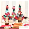 Julekorationer Mini Knit Santa Claus Reindeer Tree Wine Bottle Scarf Hat Festive Dot Stripe Dining Table Drop Delivery DHXPA