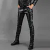 Men's Jeans Idopy Fashion Men's Studded Faux Leather Pants Stage Performance Punk Motorcycle Biker Slim Fit PU Party Trousers For Male 230330