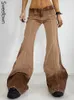 Jeans femininos Sweetwn 2023 Brown lavado vintage costurado mulher queimada na cintura baixa y2k streetwear