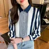 Damen Blusen Damen Tops und Hemden für Damen im koreanischen Stil Langarm Büro gestreift Chiffon Camisas Y Blusas