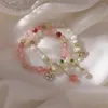 Charm Bracelets Korean Fashion Pink Opal Crystal Flower Charms Elastic Stretch Bracelet For Women Romantic Bangles Friend Jewelry Pulseras