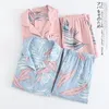 Women's Sleepwear 2023 kimono femme maple leaf pajama set 100 gauze cotton long sleeve casual sleepwear women pyjamas autumn 230330