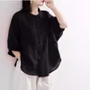 Women's Blouses Fashion O-Neck Button Lantern Sleeve Blouse Women's Clothing 2023 Summer Oversized Casual Tops All-match Solid Color