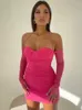 Casual klänningar sexig halter bandage svart mini för kvinnor elegant utanför axel rygglös ruched bodycon mesh prom klänningsklubb party klänning