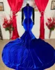 Sparkly Royal Blue O Collo Abiti da ballo lunghi per ragazze nere 2023 Paillettes Gillter Mermaid African Aso Ebi Abito da sera